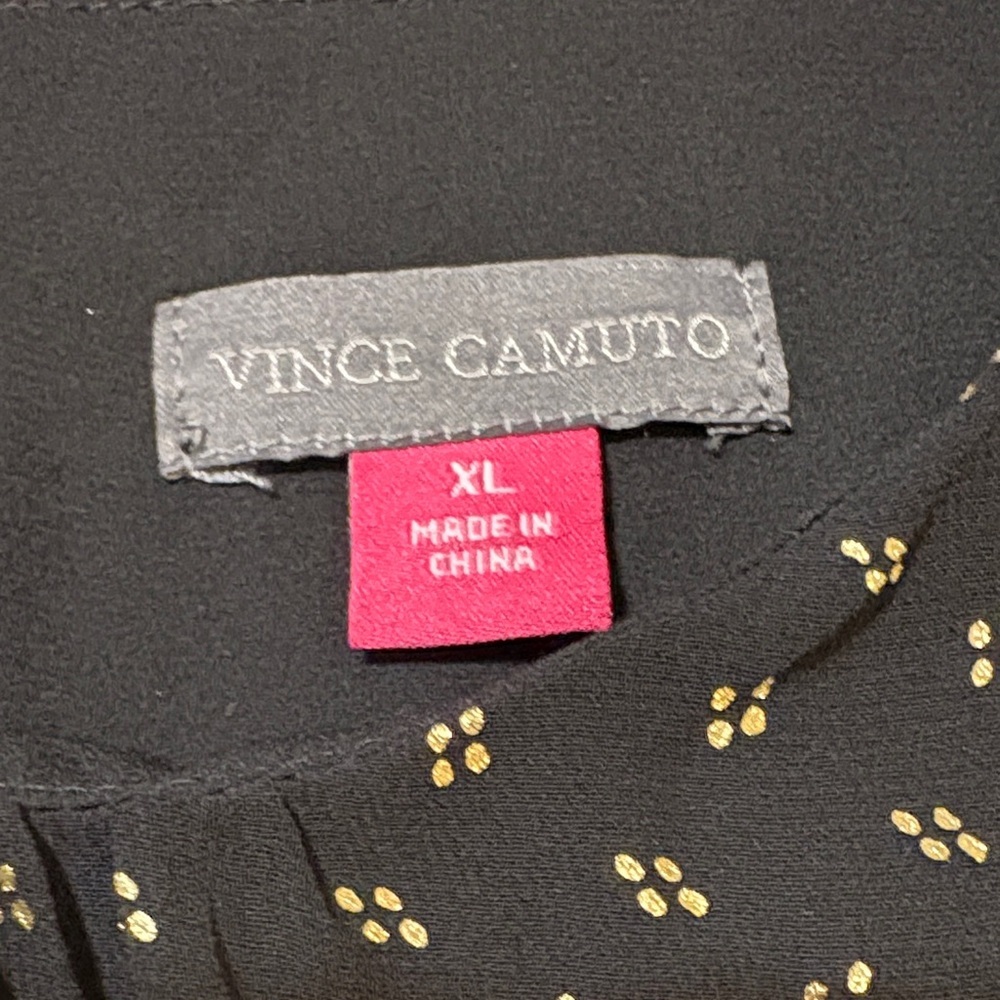 NWT Vince Camuto Black/Gold Women's Lined Blouse/Sheer Sleeves Size XL - Picture 3 of 8